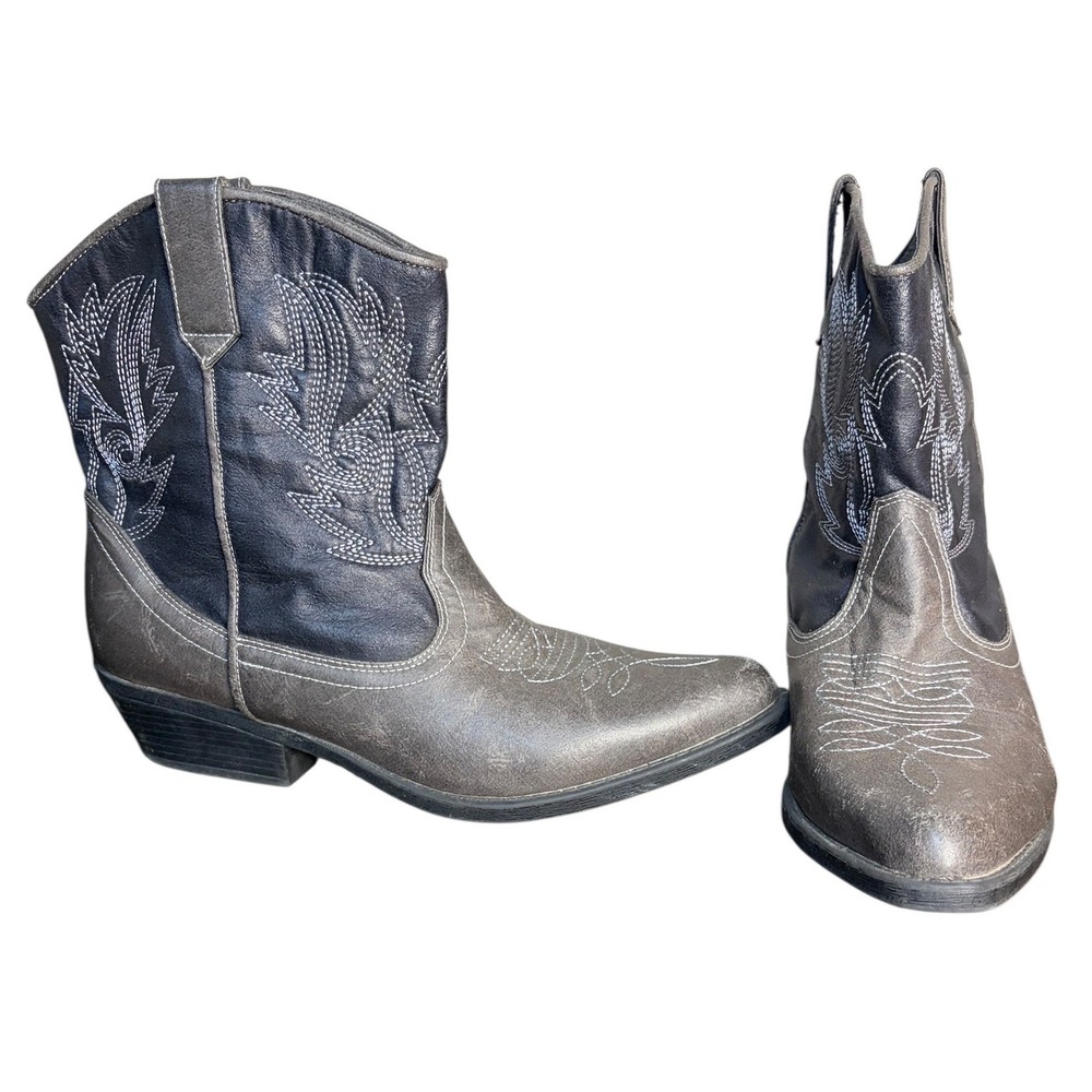 London Rebel Grey Black Nashville Western Boots Distressed Women's Size 8